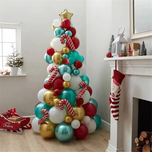 115Pcs Decoração De Natal 2024 Cromo Ouro Verde DIY Árvore De Natal Pérola Verde Escuro Balão Garland Arch Kit Xmas Party Decor - AliExpress