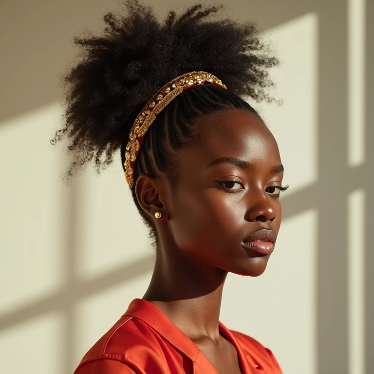 Afro puff com acessórios, um toque de brilho e personalidade.