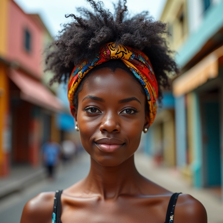 Afro puff com lenço, um toque de cor e estilo.