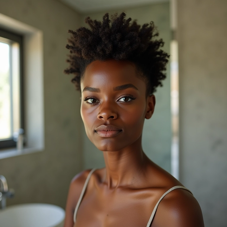 Afro puff em cabelo curto, um charme minimalista.