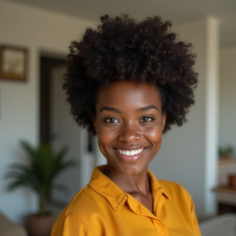 Afro puff em cabelo natural com textura exuberante.