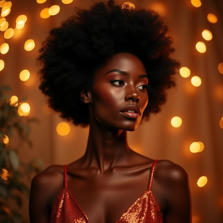 Afro puff para festa, glamour e elegância.