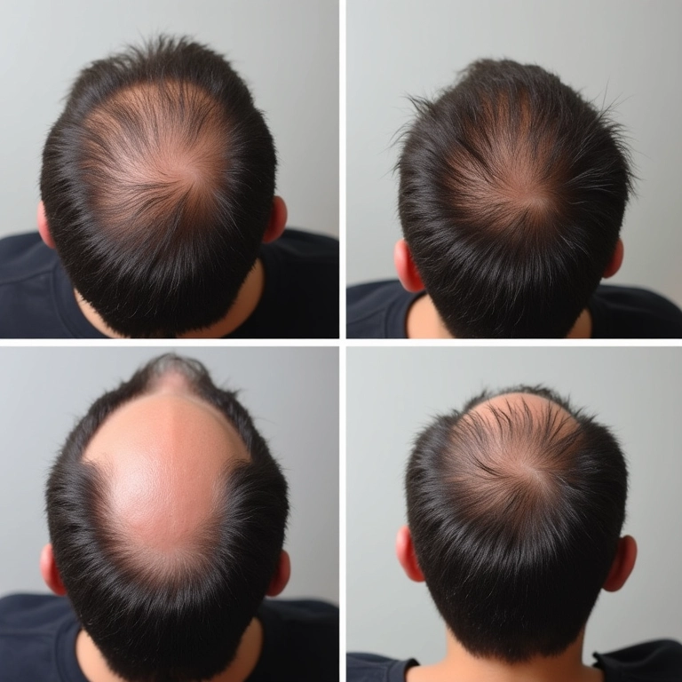 Antes e depois de cirurgia capilar.