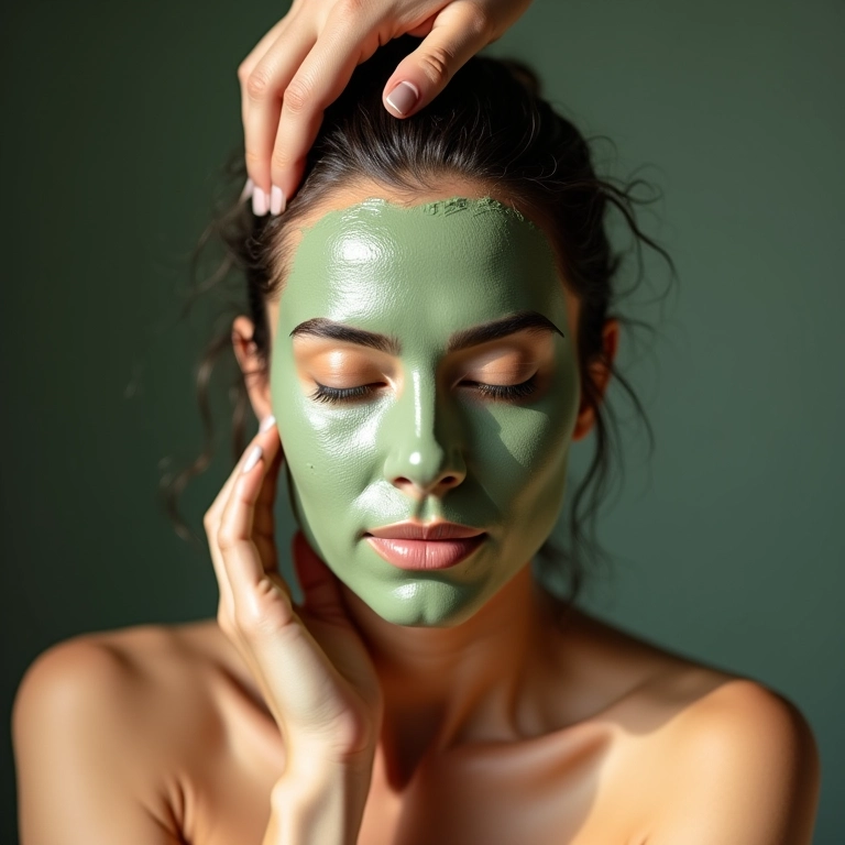Aplicação de argila verde no couro cabeludo para lavagem detox.