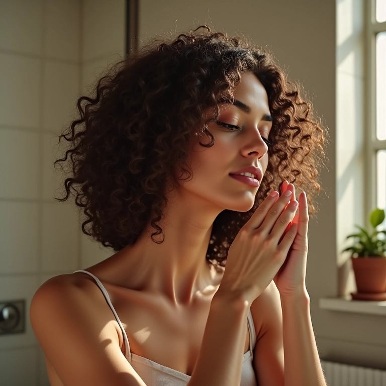 Aplicação de gel de baixa fixação em cabelos cacheados.