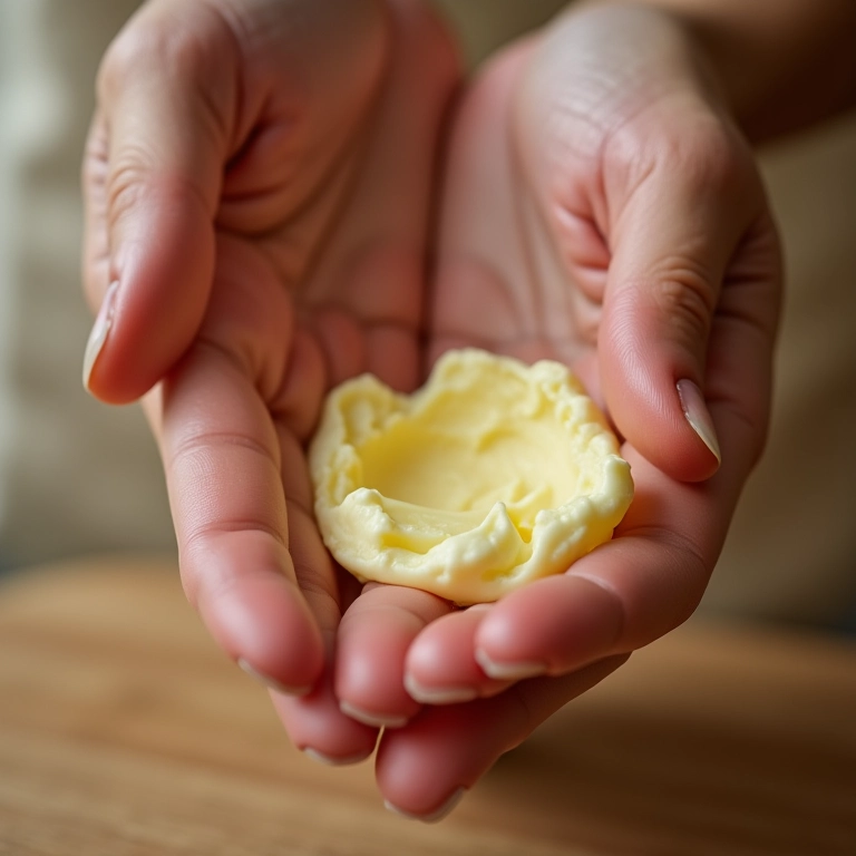 Aplicação de manteiga de karité em pele irritada para ação anti-inflamatória e calmante.
