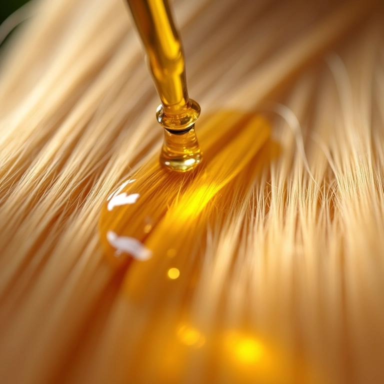 Aplicação de óleo nutritivo em cabelo loiro.