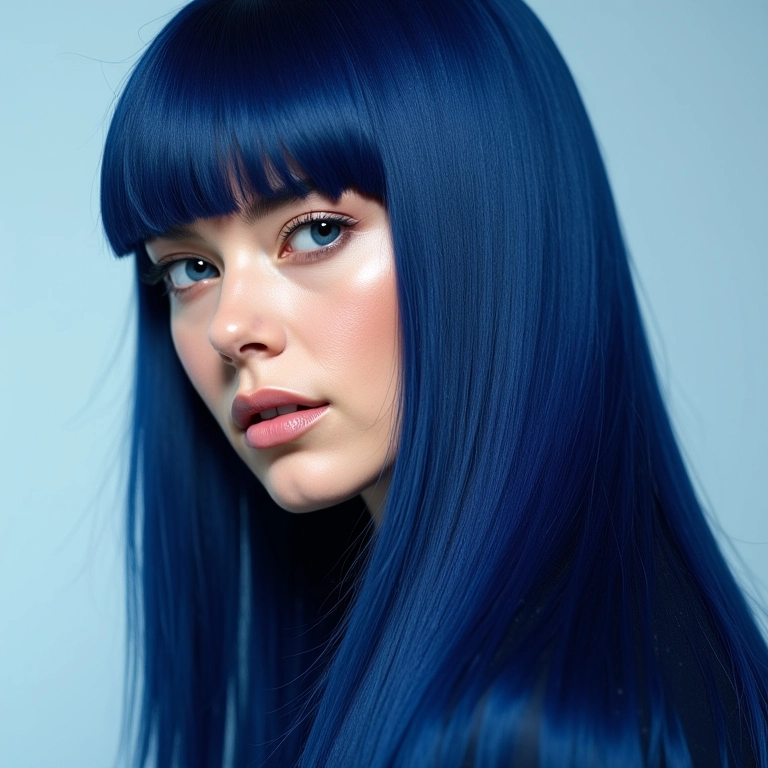 Brilho e movimento para cabelo liso preto azulado.