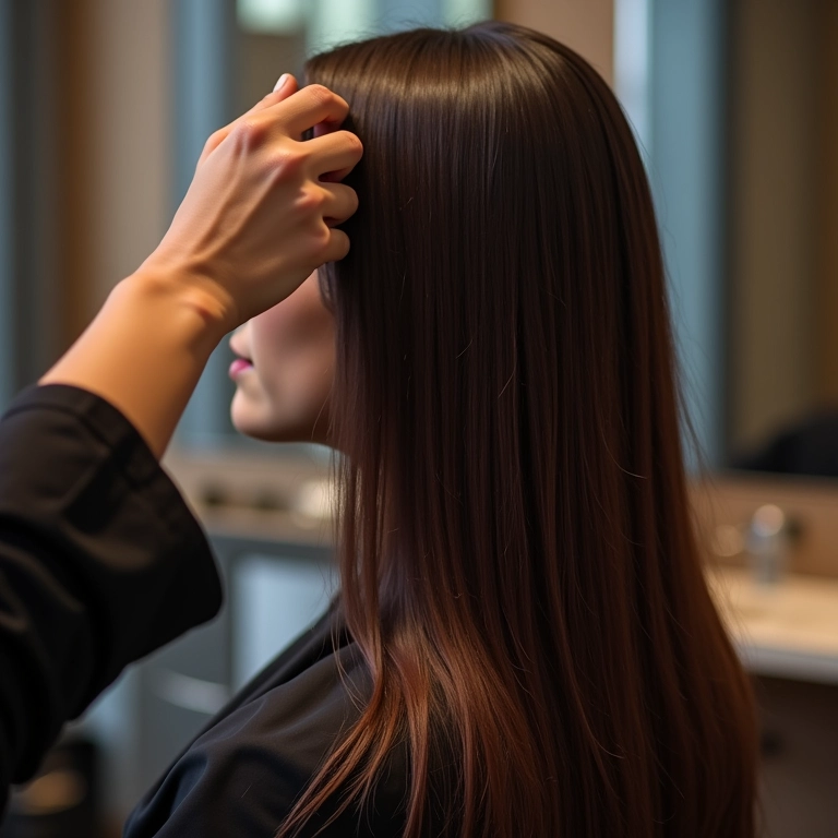 Cabeleireiro realizando corte bordado em cabelo com duas cores para remover pontas duplas.