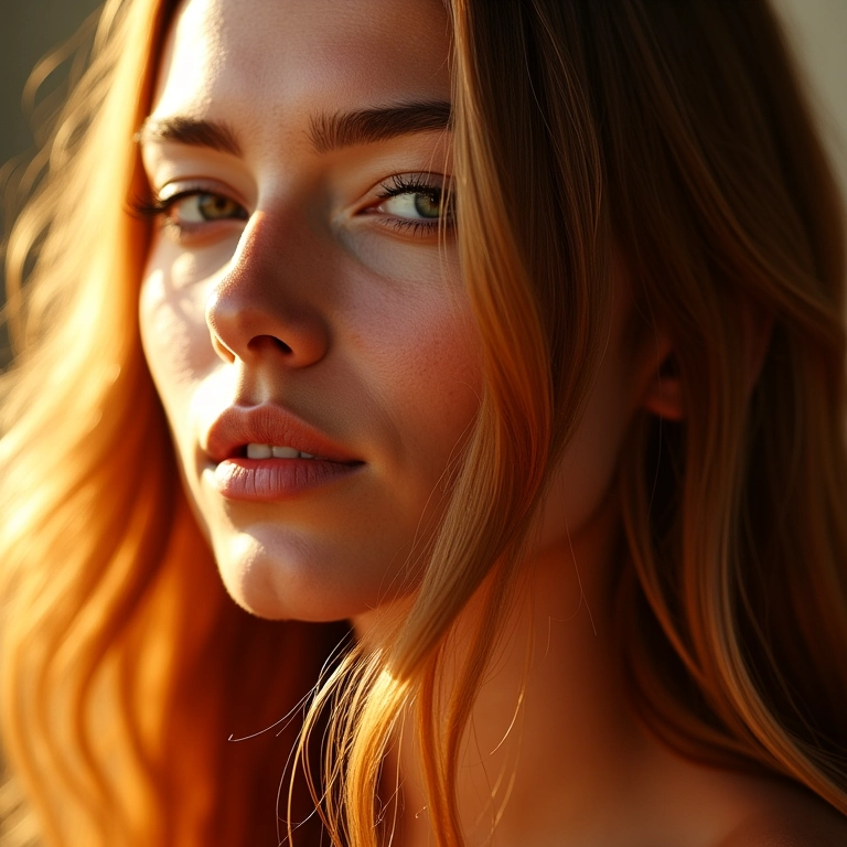 Cabelo brilhante com efeito gloss, refletindo a luz do sol.