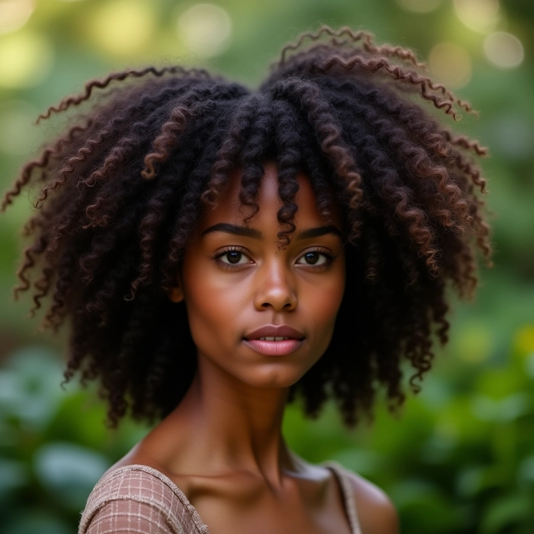 Cabelo cacheado com corte em camadas para volume e definição.
