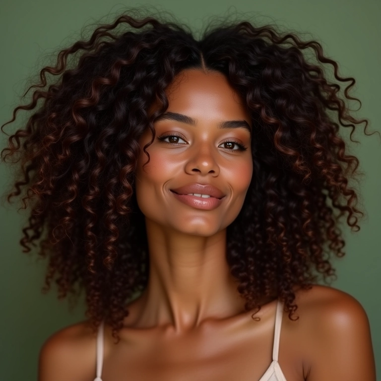 Cabelo cacheado com manteiga de karité, cachos definidos, mulher brasileira.