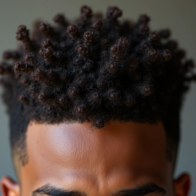 Cabelo cacheado natural valorizado por um corte navalha, com textura realçada.