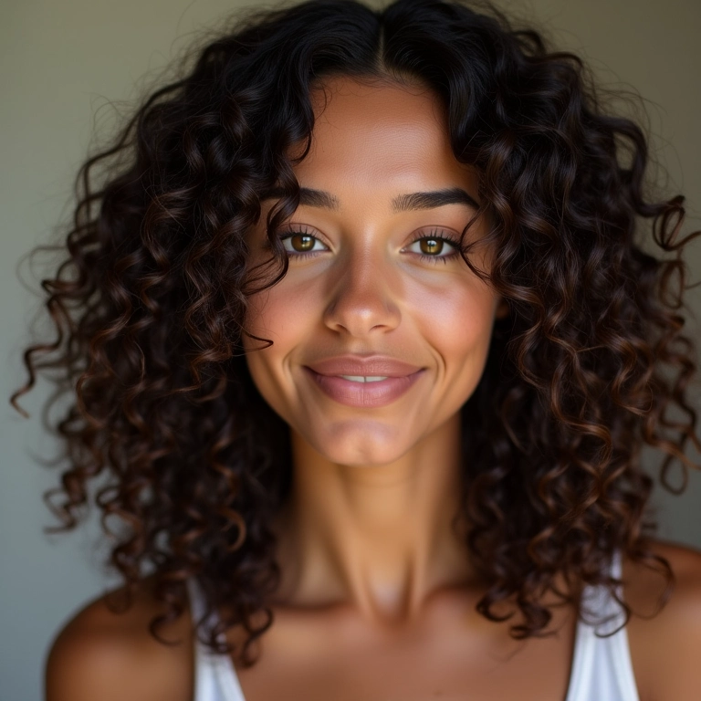 Cabelo cacheado sem frizz após aplicação de leave-in.