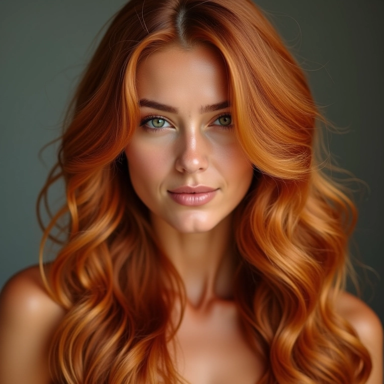 Cabelo caramelo dourado com brilho e sofisticação.