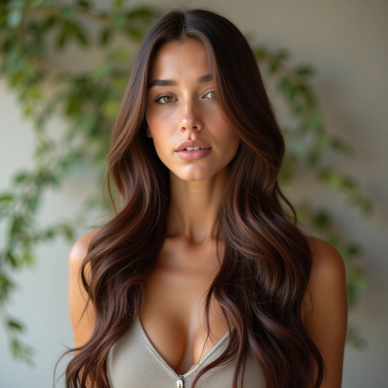 Cabelo castanho acinzentado vibrante após semanas da coloração com Imédia Excellence.