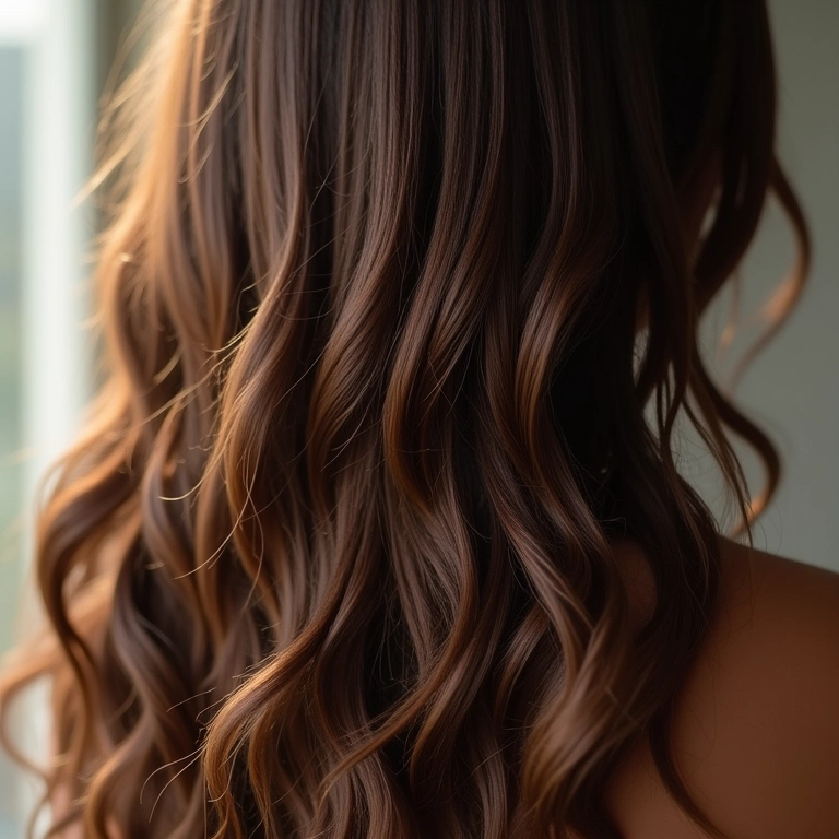 Cabelo castanho comprido com pontas duplas visíveis sob luz natural.