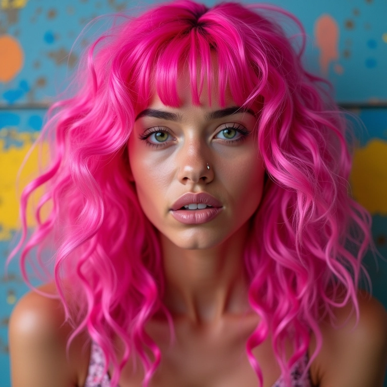 Cabelo com cores vibrantes e fantasia em mulher.