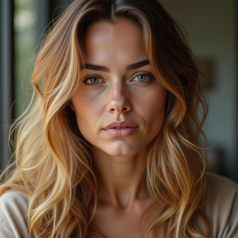 Cabelo com luzes opaco e sem brilho em uma mulher.