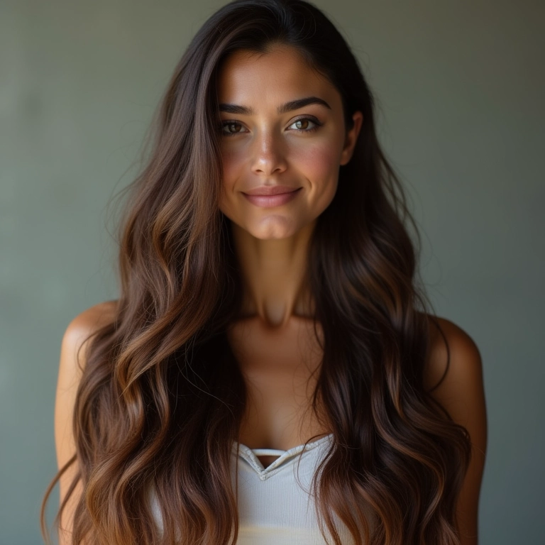 Cabelo comprido e saudável crescendo com o uso de colágeno.