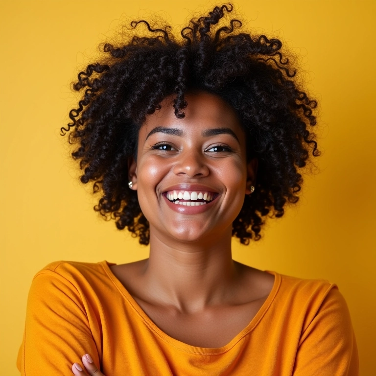 Cabelo crespo com corte em camadas curtas.