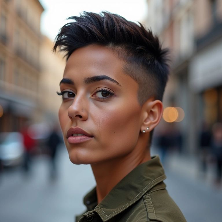 Cabelo curto e moderno em mulher estilosa.