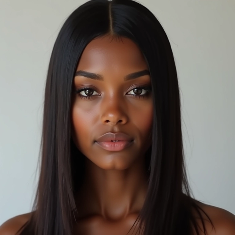 Cabelo de comprimento único em mulher de rosto oval.