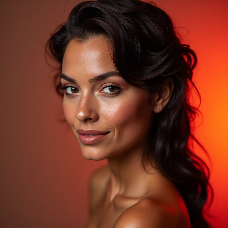 Cabelo feminino com brilho, modelado com pomada.