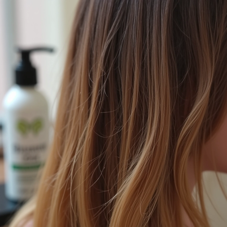 Cabelo fino com brilho e leve volume, sérum Elseve Glycolic Gloss ao fundo.