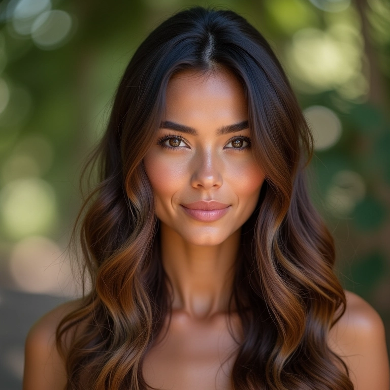 Cabelo longo com camadas suaves e ondas leves em rosto oval.