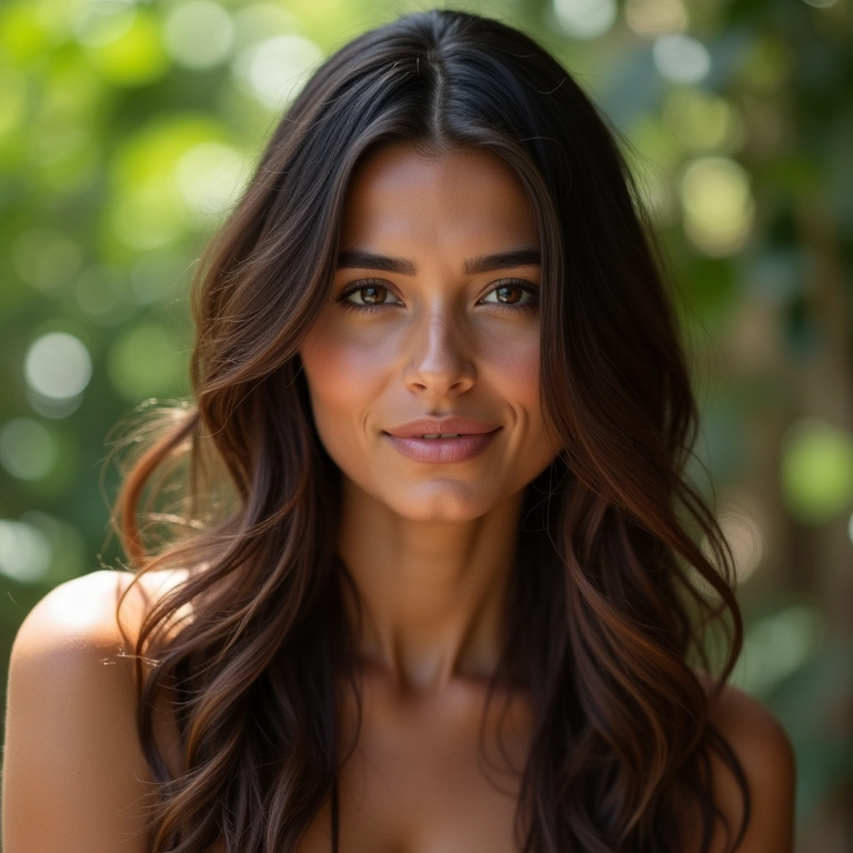 Cabelo longo com camadas suaves em mulher de rosto oval.