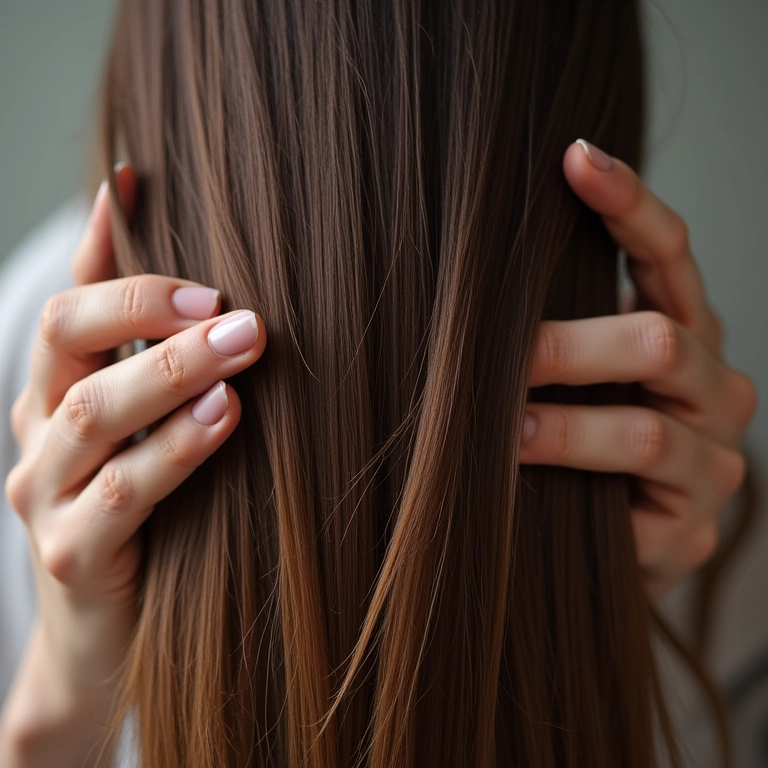 Cabelo longo e danificado com perda de elasticidade.