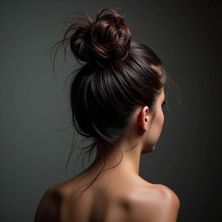 Cabelo molhado preso em um coque apertado, causando quebra.