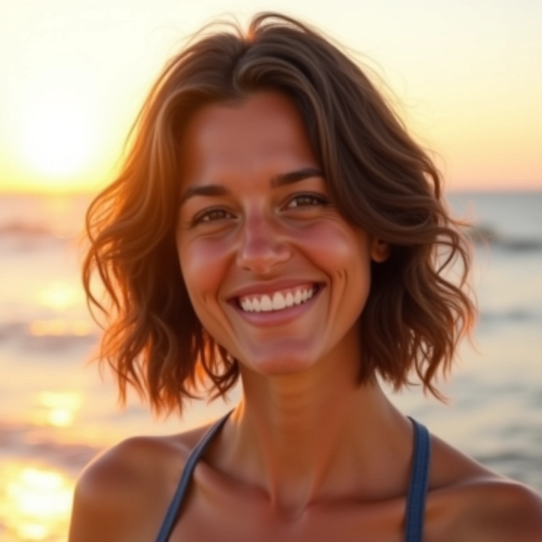Cabelo ondulado com corte em camadas curtas.