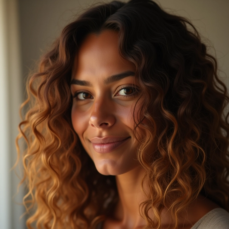 Cabelo ondulado danificado sendo tratado com máscara.