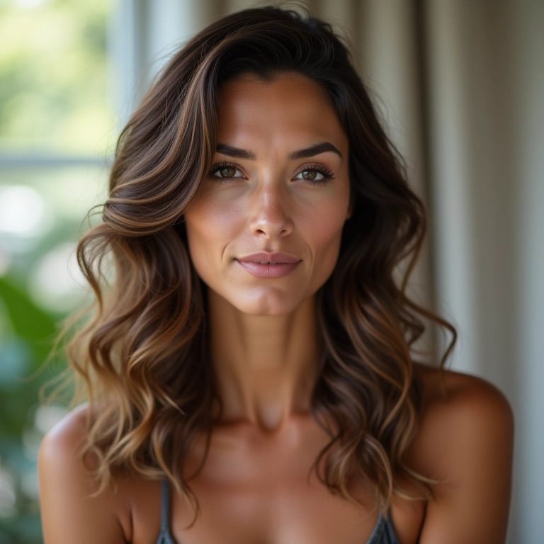 Cabelo ondulado protegido do calor com finalizador.