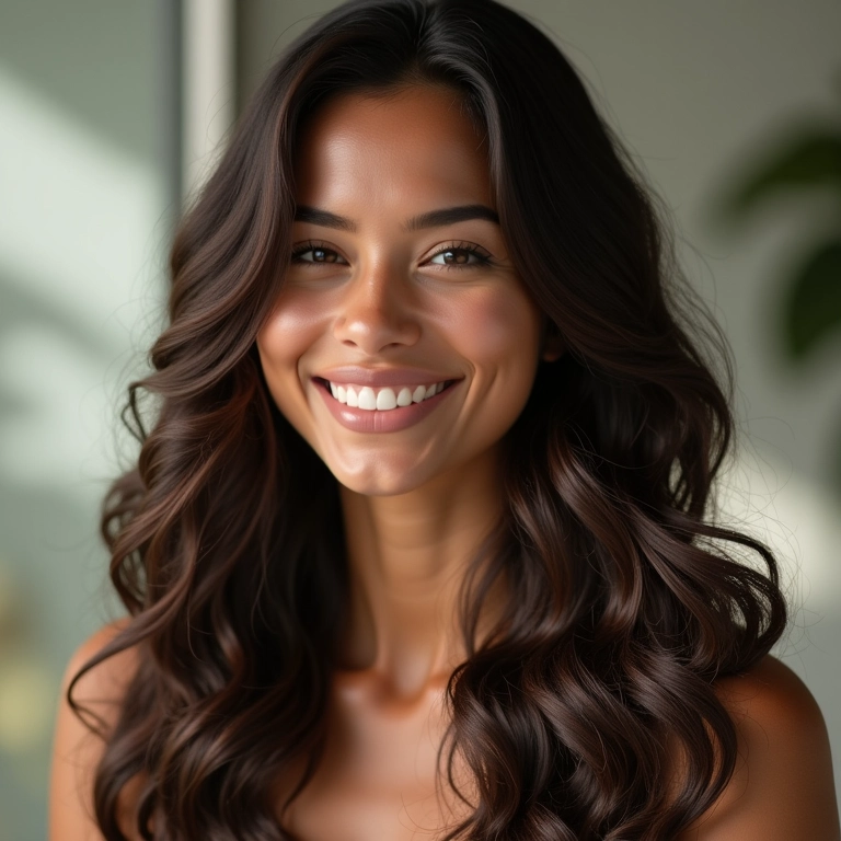 Cabelo ondulado sem frizz com finalizador.