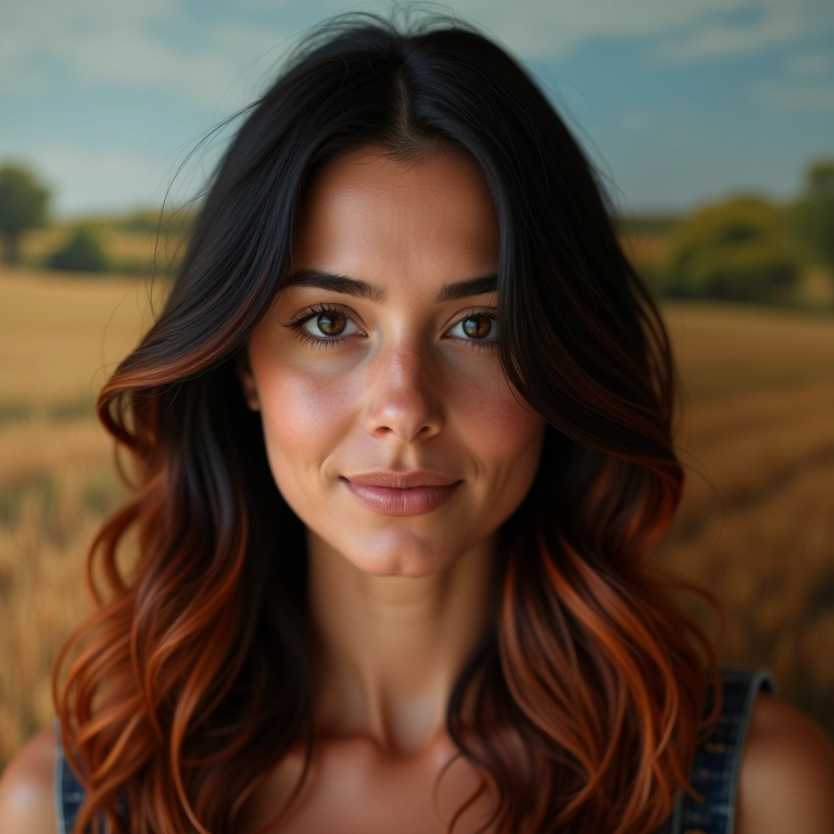 Cabelo preto com reflexos acobreados em mulher de pele morena.