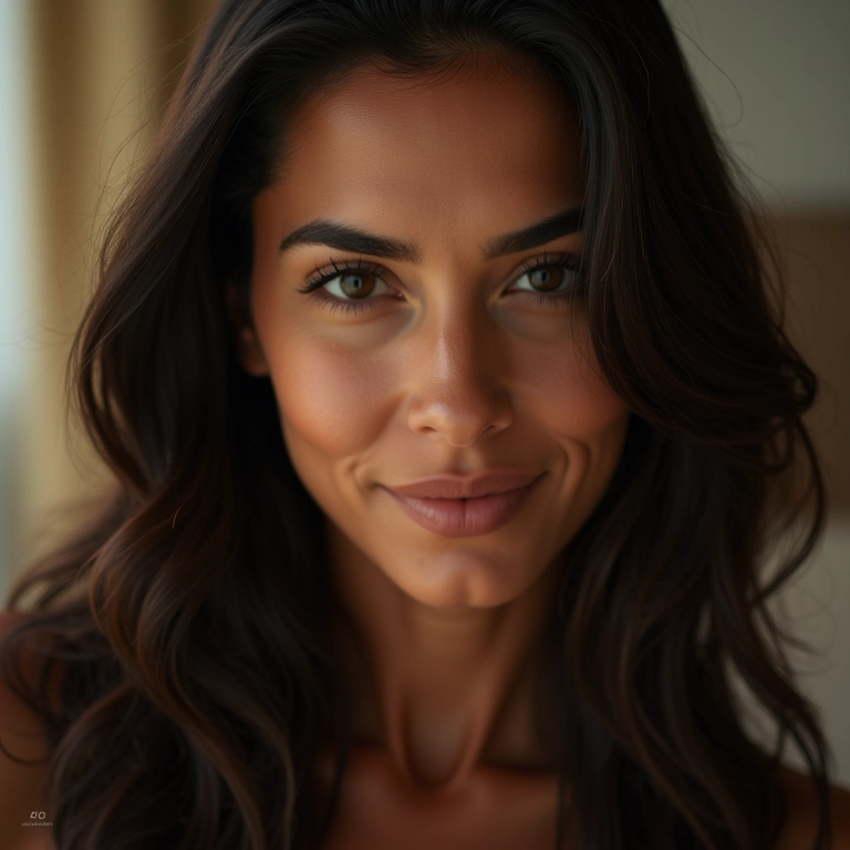 Cabelo preto com reflexos sutis brilhando sob luz natural.