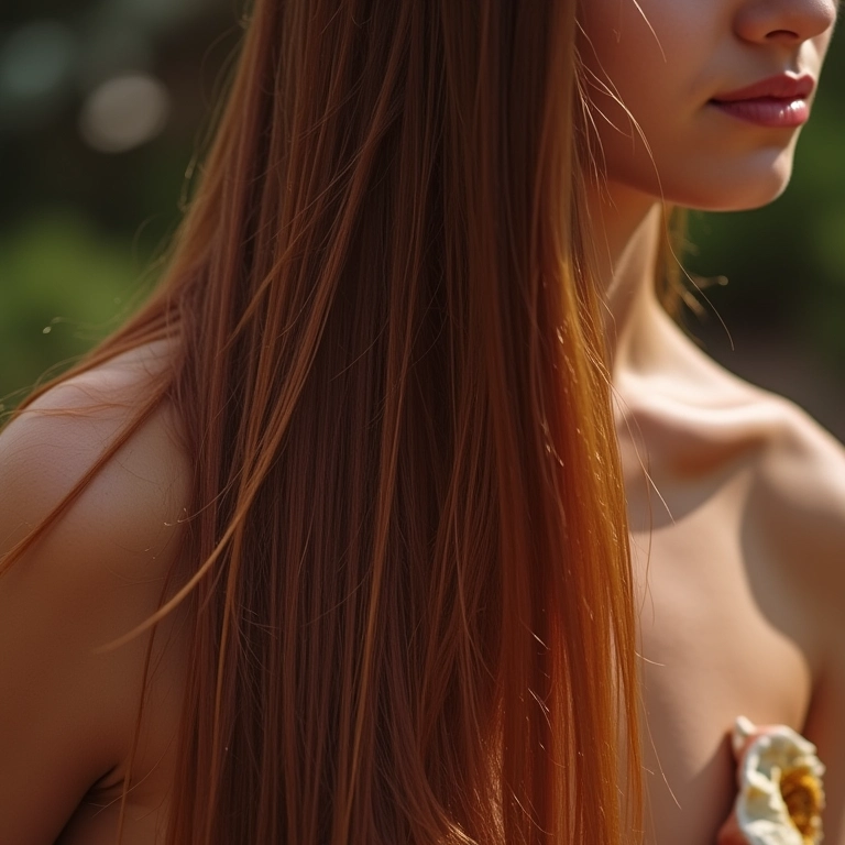 Cabelo saudável e brilhante de mulher brasileira com alho ao fundo.