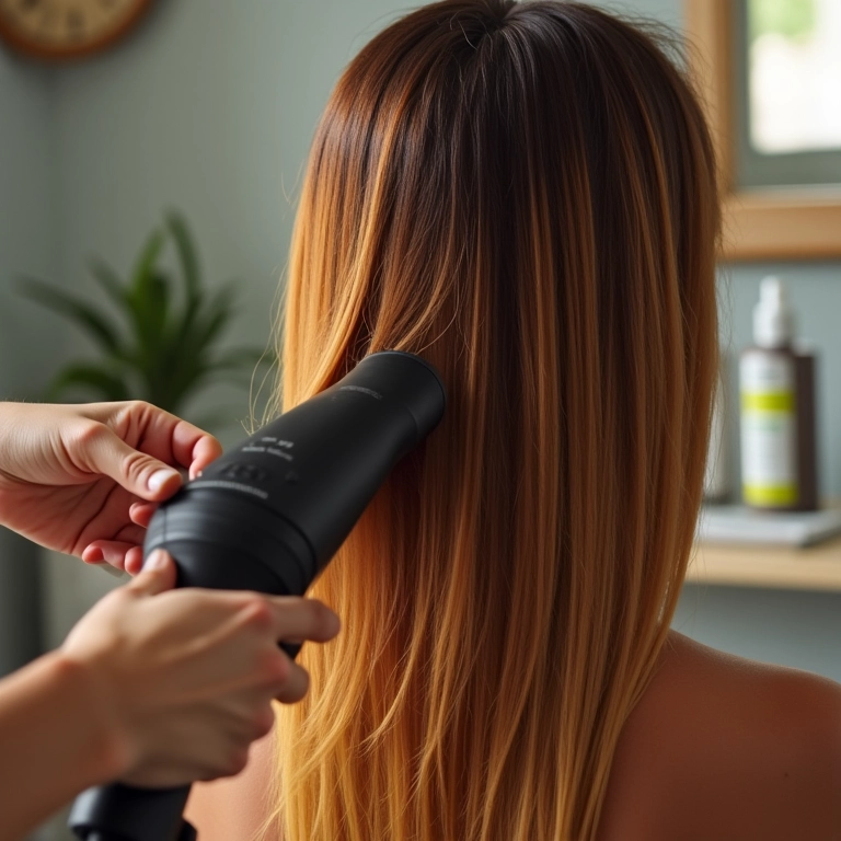 Cabelo sendo estilizado com proteção térmica de um condicionador.