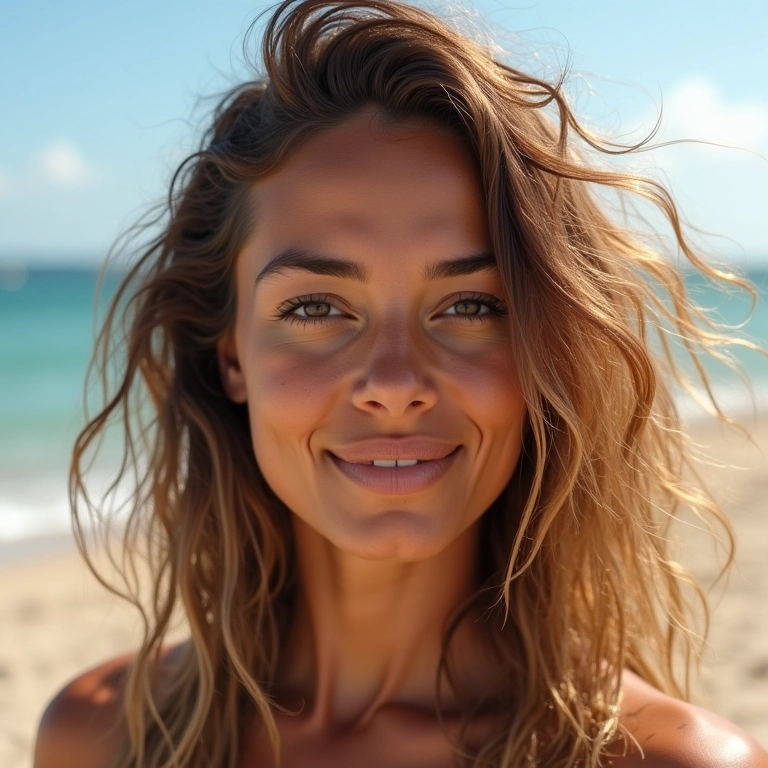 Cabelo sendo protegido com spray fixador com filtro UV, cenário ensolarado.