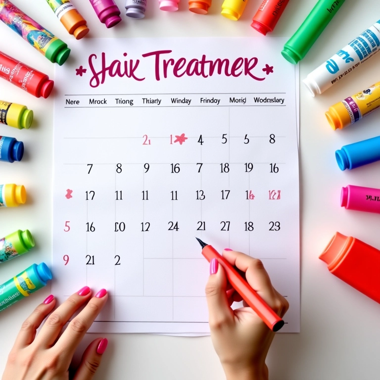 Calendário com dias de tratamento capilar marcados.