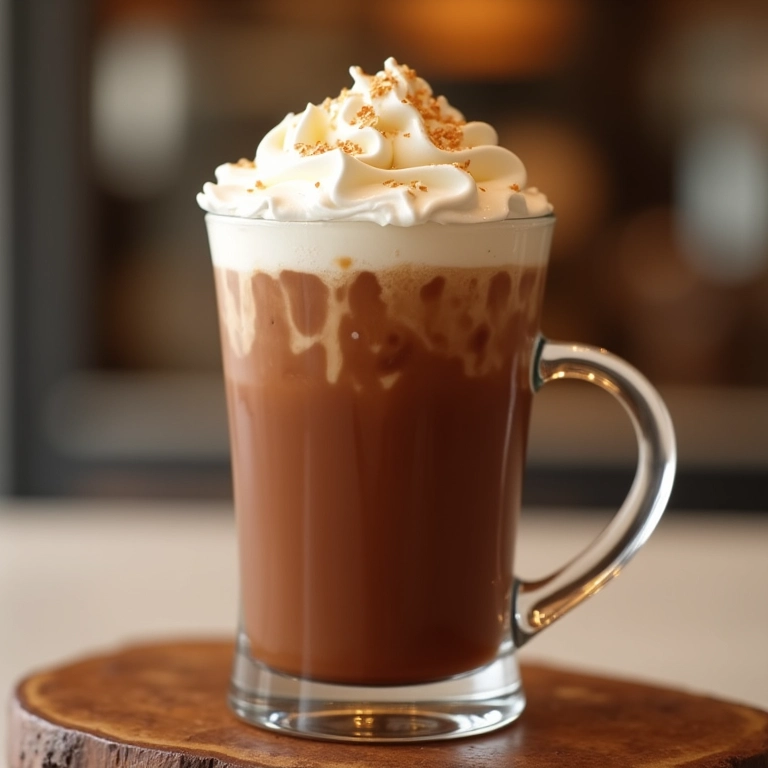 Chocolate quente com doce de leite caseiro servido em copo de vidro.