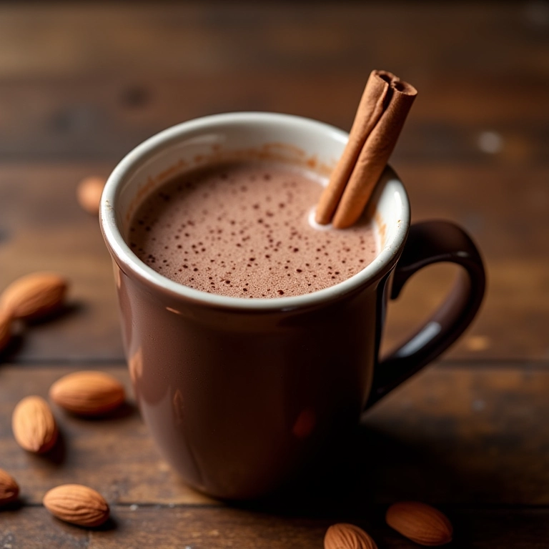 Chocolate quente vegano com leite de amêndoas e canela em pau.