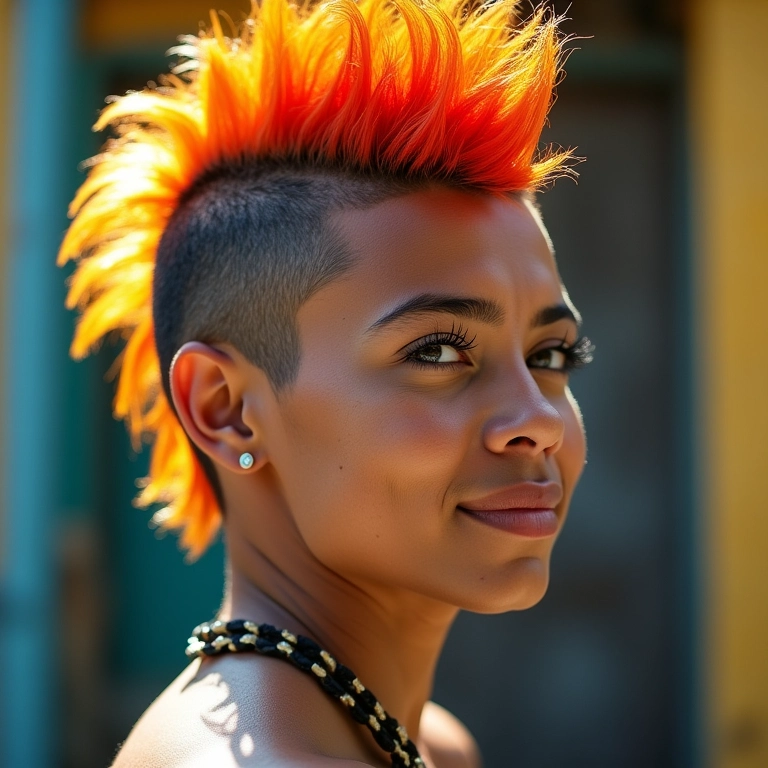 Close-up de um mohawk estiloso e vibrante.