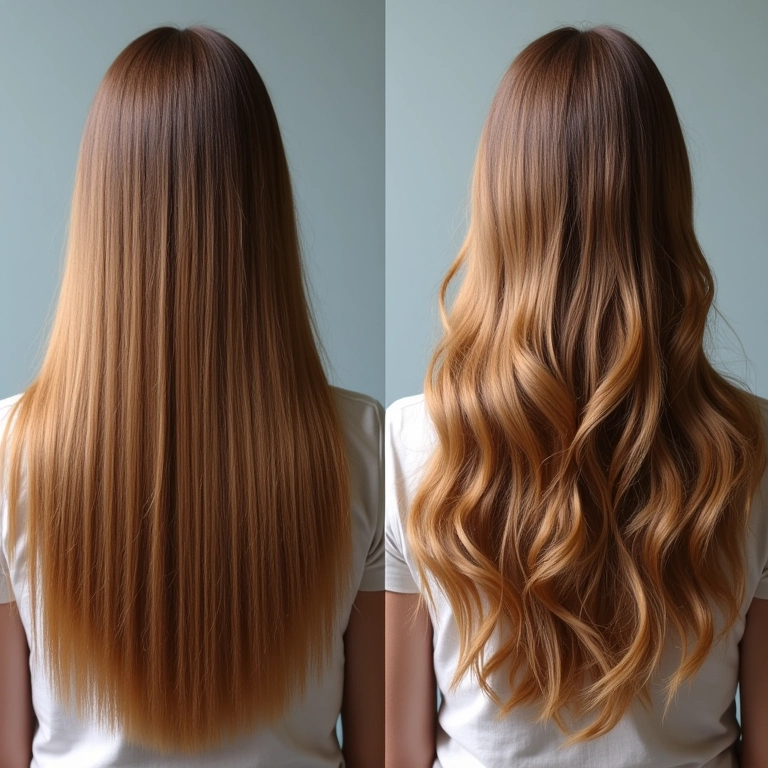 Comparativo de cabelo poroso antes e depois do tratamento com Elseve Glycolic Gloss.