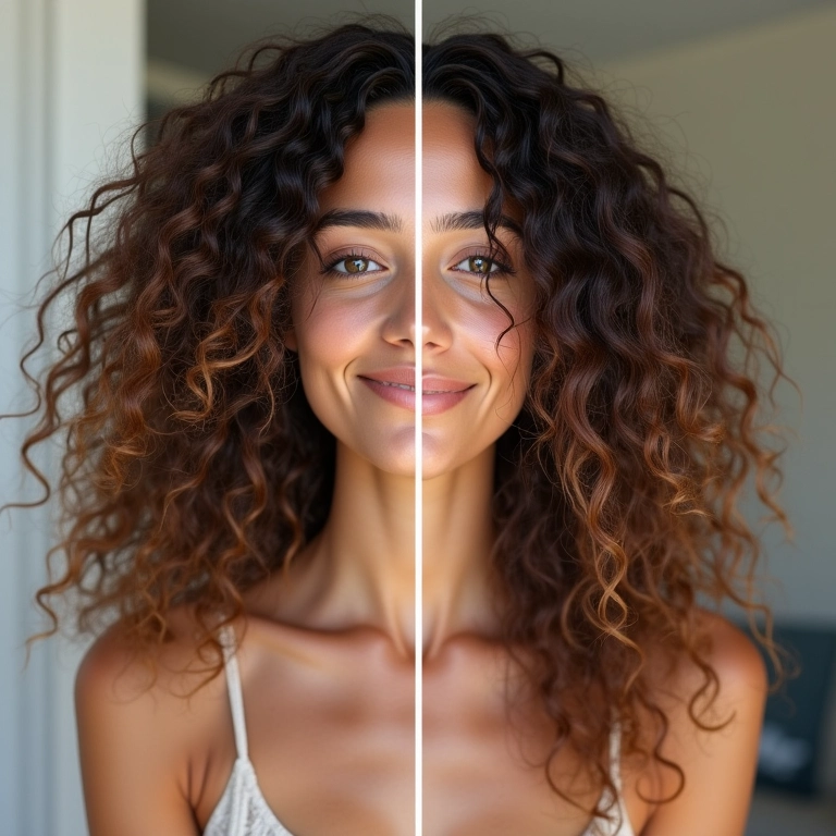 Comparativo: redução de frizz com óleo de coco em cabelos.