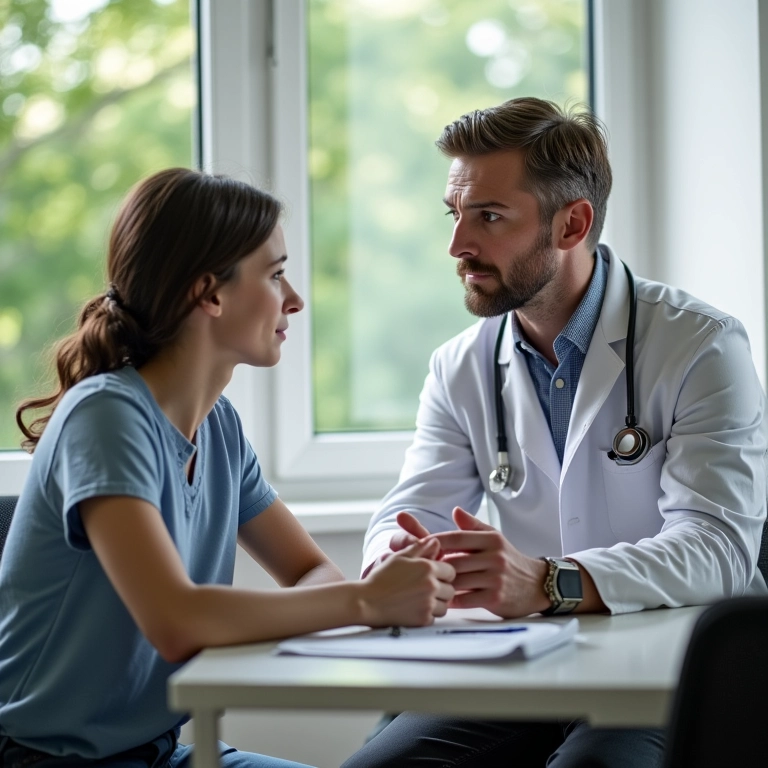 Consulta médica sobre indicações de transplante capilar.