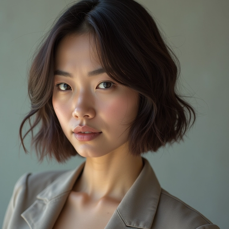 Corte bob assimétrico moderno e elegante.